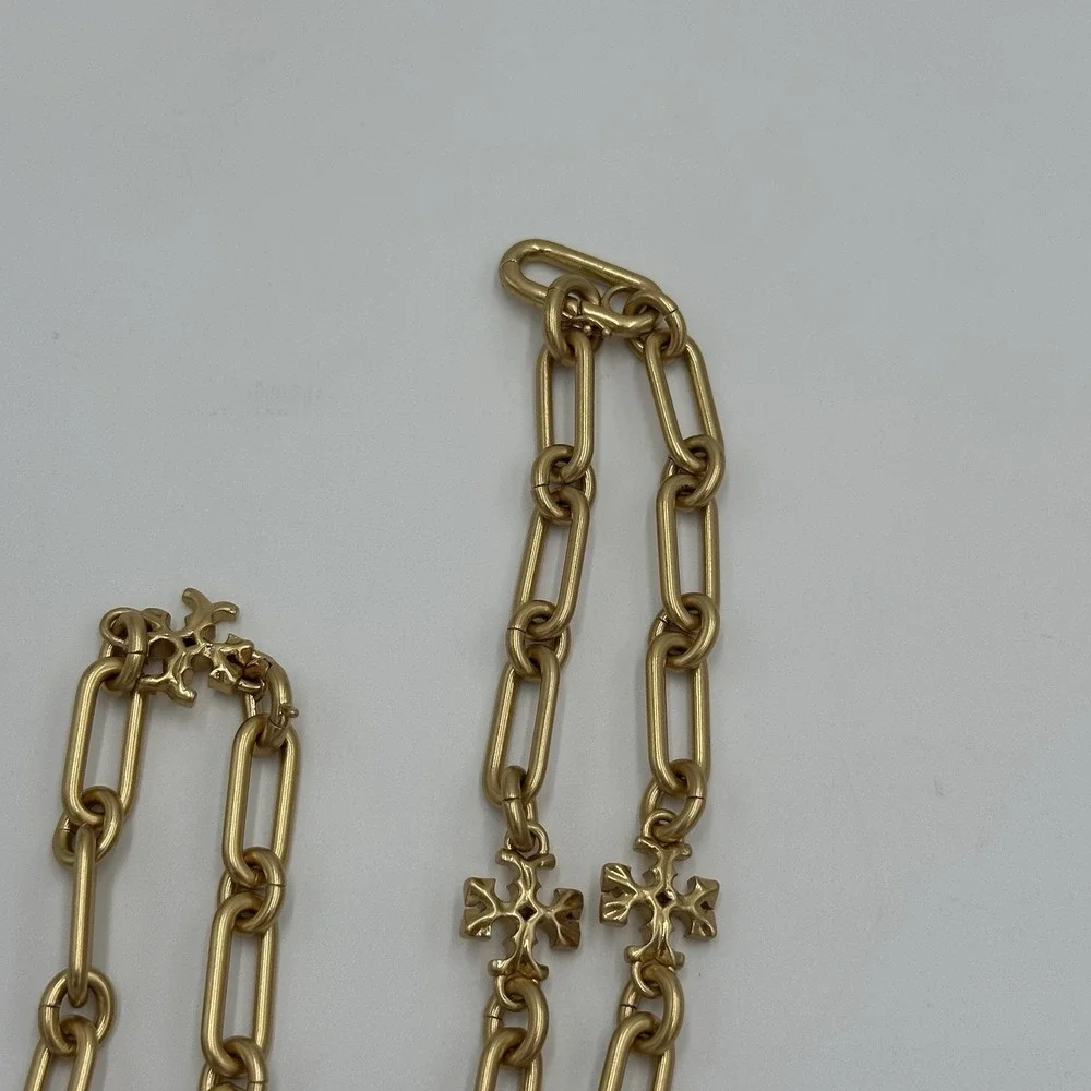 TORY BURCH Gold Roxanne Choker Chain Link Necklace And Bracelet 18k Plated